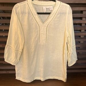 Joie Linen Tunic Blouse Womens S Yellow crochet details Lagenlook Beach coastal